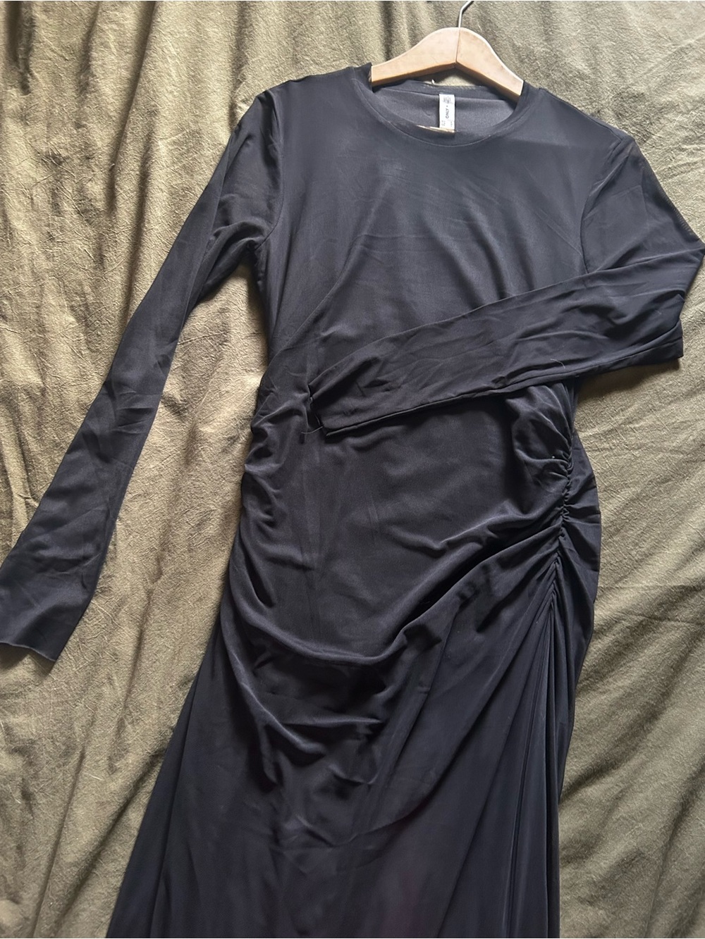 ONLY Black Long Sleeve Ruched Side Maxi Dress
